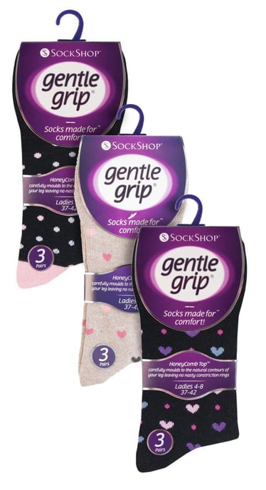 9 Pair Multipack Ladies Cotton Crew Non Elastic Socks | Gentle Grip | Womens Soft Top Striped Patterned Non Binding Socks - Heart Mix - Image 2
