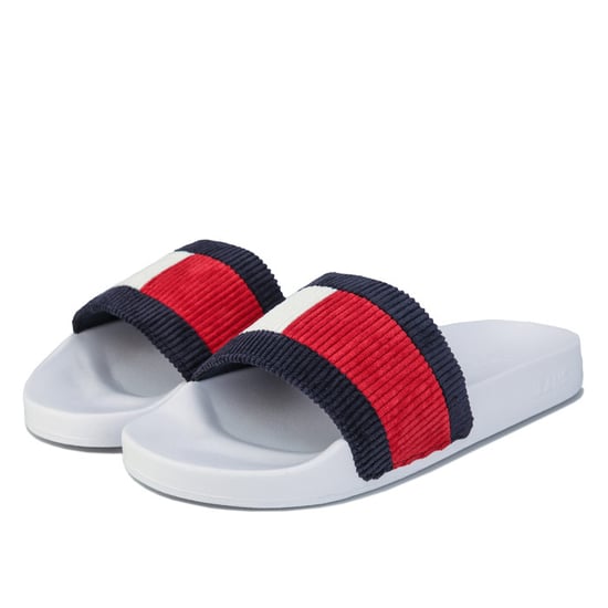Women's Tommy Hilfiger Colour-Blocked Corduroy Slde Sandals in White
