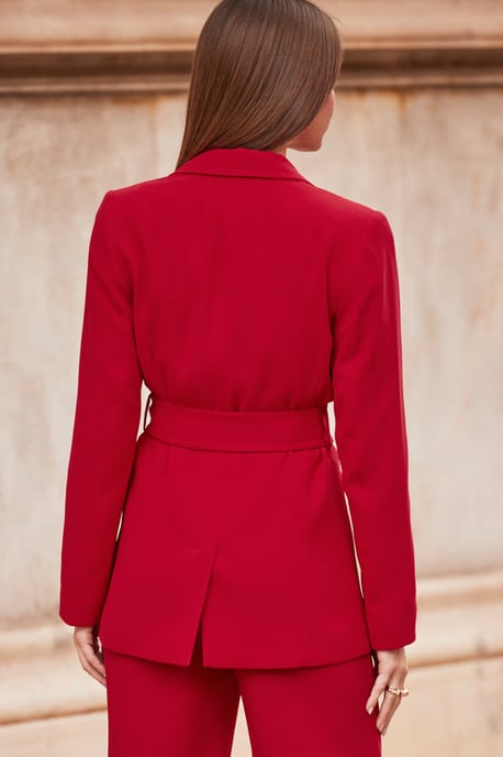 Red D Ring Belted Blazer