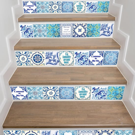 French Quote Classic Blue Tile Sticker - 15 cm x 15 cm - 24 pcs Tiles Wall Stickers, Kitchen, Bathroom, Living room