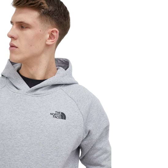 The North Face Mens Raglan Red Box Pullover Hoodie Light Grey