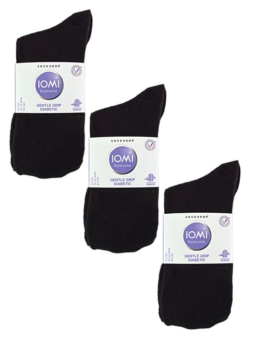 IOMI - 6 Pack Ladies Diabetic Bamboo Socks | Extra Wide Seamless Loose Non Elastic Socks for Women - Black - Image 2