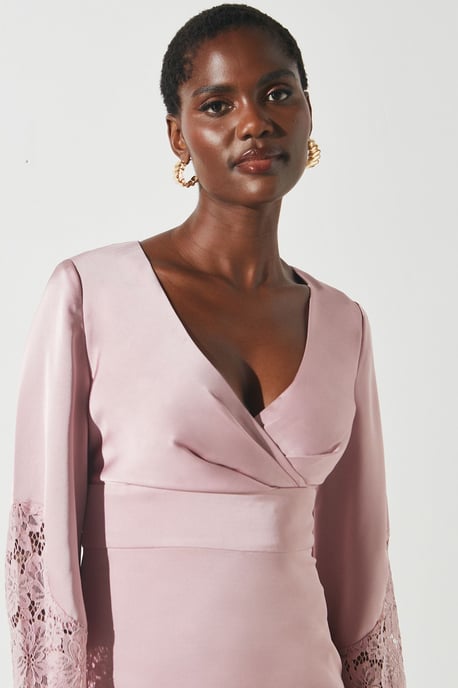 Lace Panelled Satin Wrap Dress