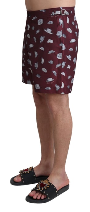 Dolce & Gabbana Herrar Mörkröda Hattar Tryck Strandshorts Badkläder - Image 2