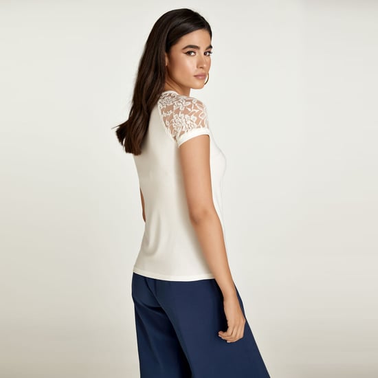 Ecru Top with Short Lace Sleeves