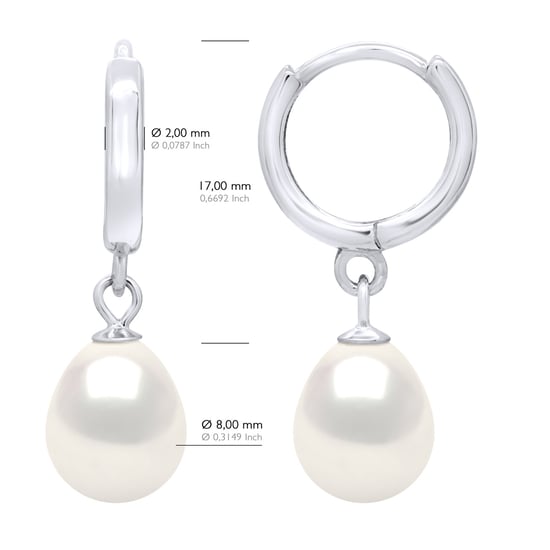 Hanging Earrings Real Cultured Freshwater Pearls Pear 8-9 mm