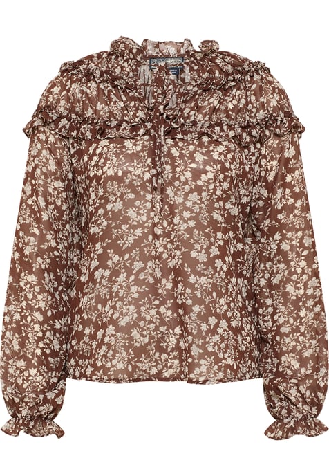 Dreimaster Blouse met ruches bridgeport Dames Donkerbruin wit - Image 1