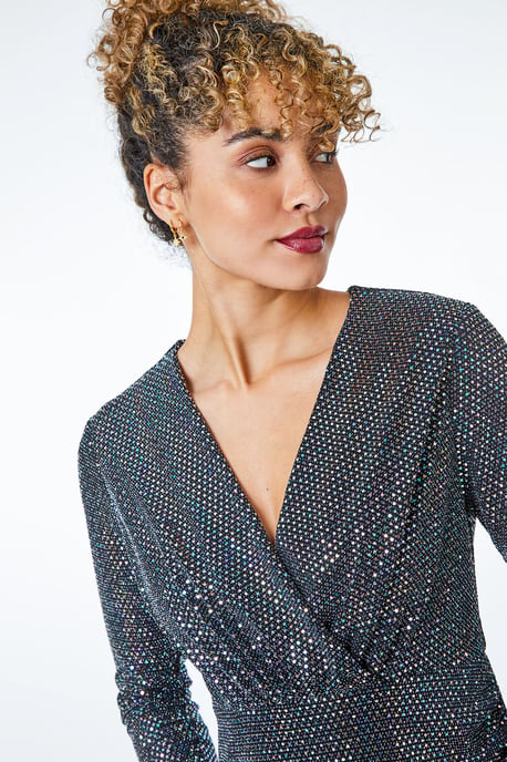Petite Sparkle Embellished Ruched Wrap Dress
