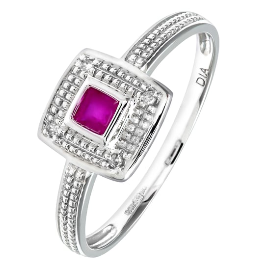 Ladies 9ct White Gold Diamond and Ruby Cluster Ring