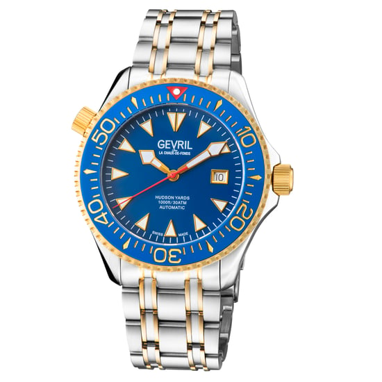Gevril Men's Hudson Yards Swiss Automatic 3 Hands, Sellita SW200 Movement blue dial two tone watch