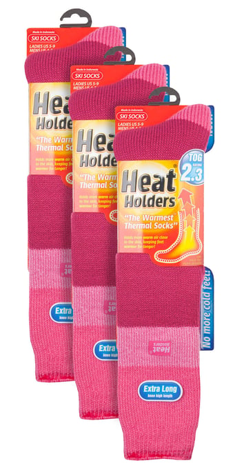 Värmehållare - 3-pack termiska knästrumpor för damer | WoMens tjocka vinterstrumpor 2.3 TOG långa skidstrumpor - Hallon / Ljusrosa - Image 2