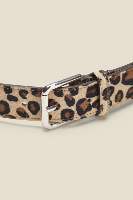 Leopard Pony Waist Belt With Gold Square Buckle