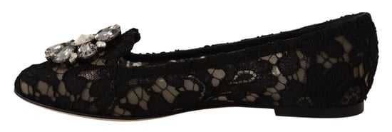 Dolce & Gabbana Women's Black Taormina Lace Crystal Loafers Shoes - Image 3