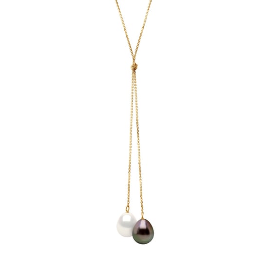 Necklace You & Me- Design KNOT- 2 Real Cultured Pearls Pear 9-10 mm