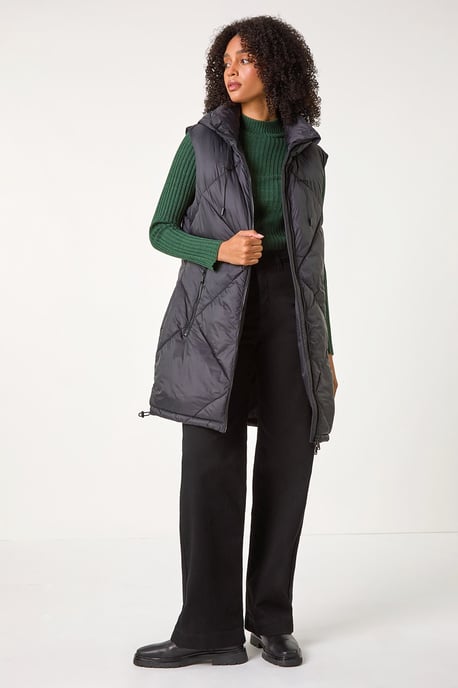 Longline Quilted Hooded Gilet - Image 3