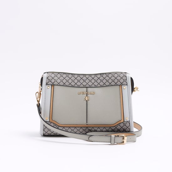 River Island Womens Crossbody Bag Grey Ri Monogram Panel