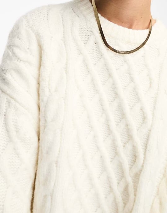 ASOS DESIGN knitted oversized cable mini jumper dress in cream-White