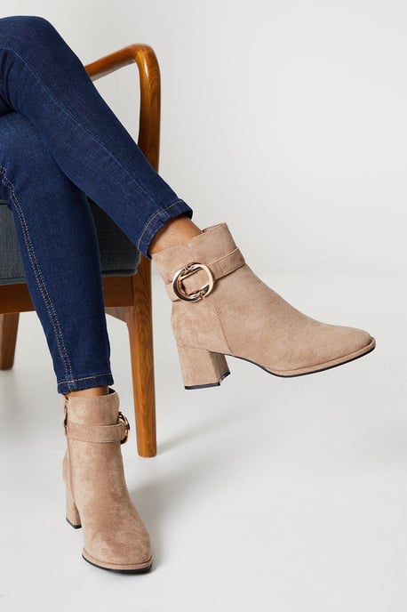 Amna Buckle Detail Low Block Heeled Ankle Boots