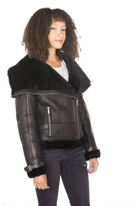 Womens Merino Sheepskin Aviator Leather Jacket-Asmara