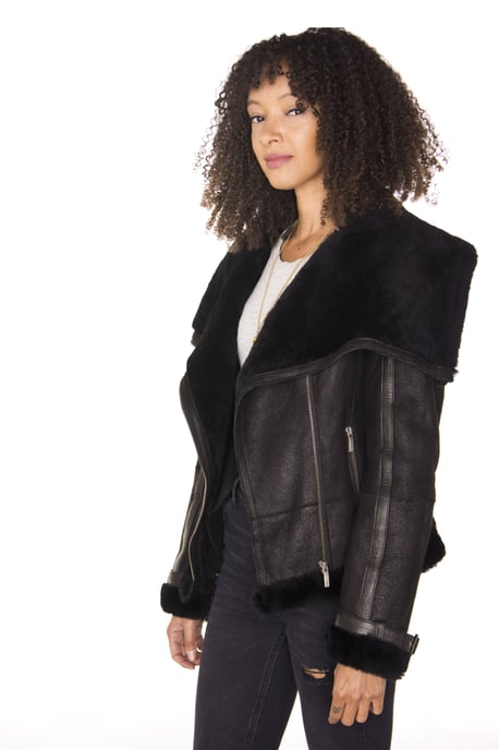 Womens Merino Sheepskin Aviator Leather Jacket-Asmara