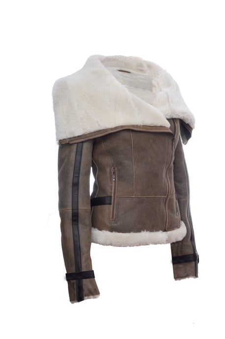 Womens Merino Sheepskin Aviator Leather Jacket-Asmara