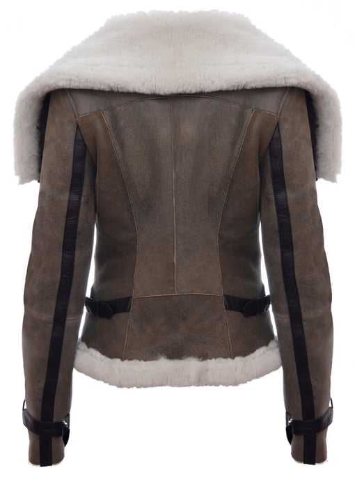 Womens Merino Sheepskin Aviator Leather Jacket-Asmara