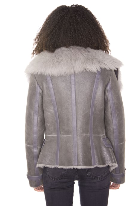 Womens Grey Toscana Shearling Flying Jacket-Teresina