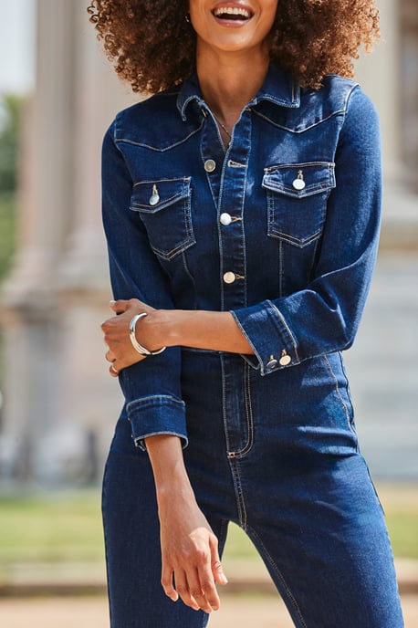 Petite Indigo Blue Bootcut Denim Jumpsuit