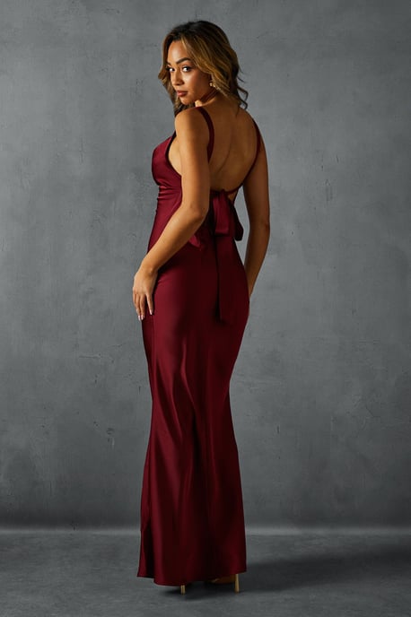 Premium Satin Cowl Neck Fishtail Maxi Dress
