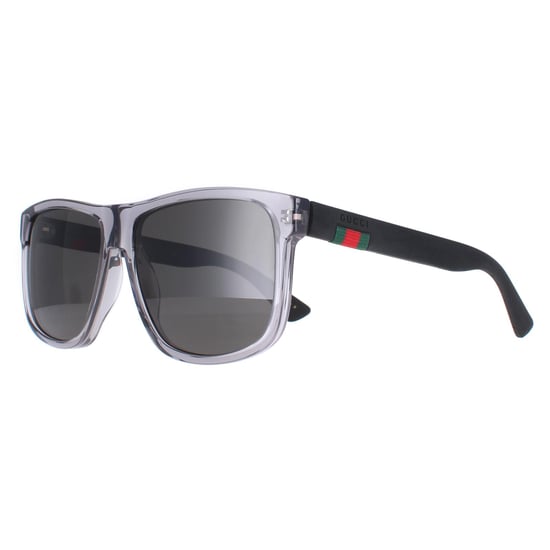 Gucci Rectangle Mens Transparent Grey and Black Grey Polarized GG0010S