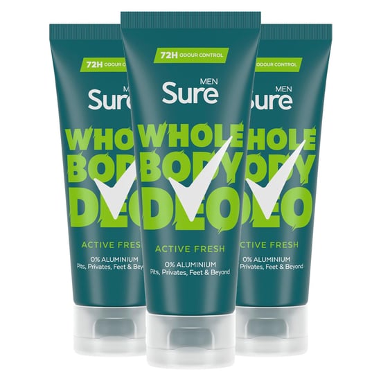 Sure Men Whole Body Deodorant Cream Active Fresh w/ 72H Odour Control 75ml, 3 Pk