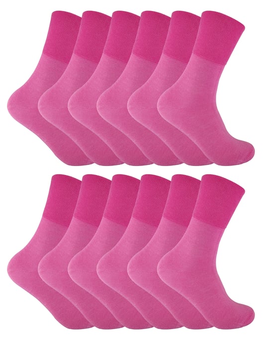 12 Pack Ladies Non Elastic Thermal Diabetic Socks | Sock Snob | Women Soft Top Socks for Poor Circulation - Pink - Image 1