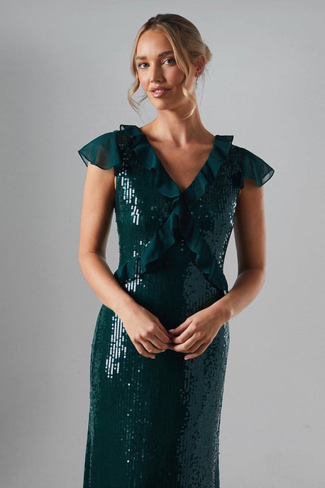 Sequin And Chiffon Flutter Sleeve Bridesmaids Midaxi Dress - Image 4