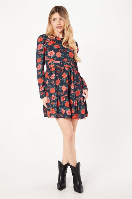 Floral Ruffle Hem Mini Dress - Image 2