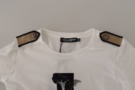Dolce & Gabbana White Black Roses Crewneck Cotton Women's T-shirt