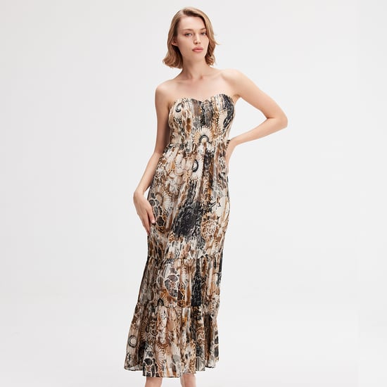Maxiklänning i chiffong med bustier och abstrakt blommönster - Image 1