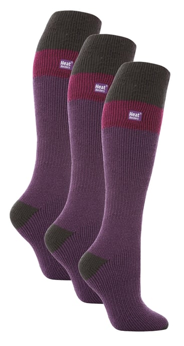 Värmehållare - 3-pack termiska knästrumpor för damer | WoMens tjocka vinter 2.3 TOG långa skidstrumpor - Lila / Charcoal - Image 1