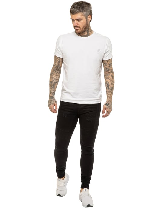 Enzo | Heren Skinny Stretch Biker Denim Jeans - Zwart - Image 6