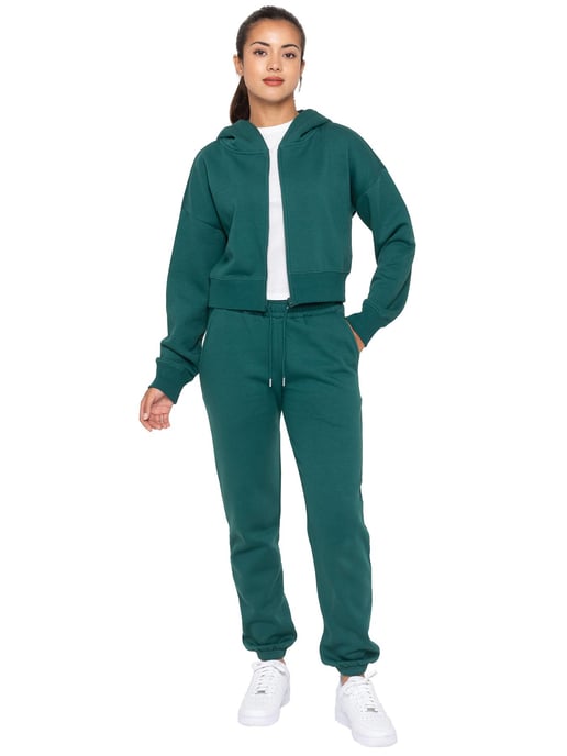 Enzo | Womens Crop Zip Hoodie - Dark Green