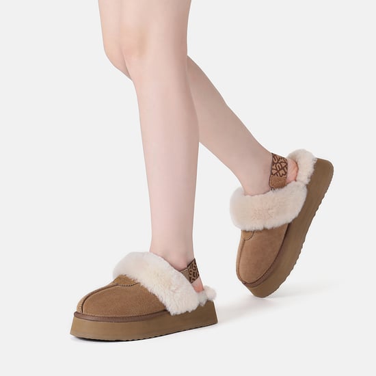 EVER AU Women Wagtail Removable Strap Platform Slippers - Chestnut