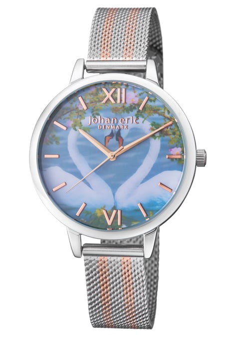 Johan eric: knoppsvane ss watch with photo dial and ss/rose gold mesh strap
