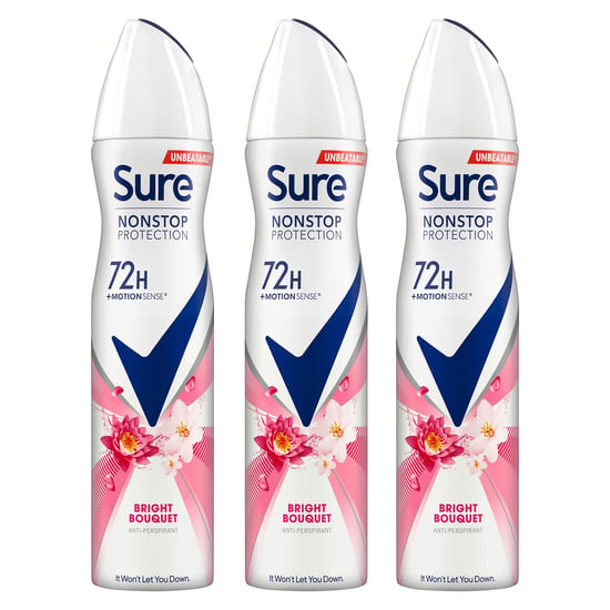 Sure Women Antiperspirant 72H Nonstop Protection Bright Bouquet Deodorant 250ml, 3 Pack