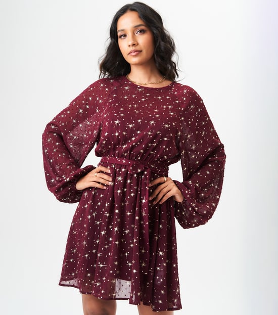 Black Star Print Long Sleeve Mini Dress - Image 3