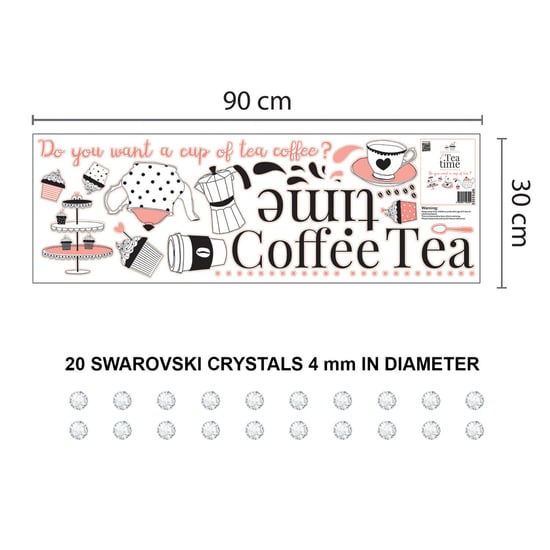 Combo of Coffee or Tea Time and Swarovski crystals Wall Stickers, Kitchen, Bathroom, Living room, Self-adhesive, Decal, Decoration, DIY