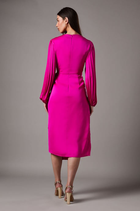 Satin Pleated Wrap Dress