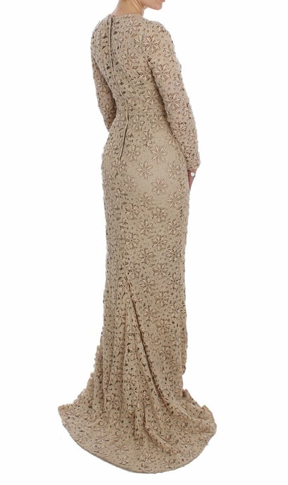 Dolce & Gabbana Dam Beige Blommig Spets Klänning Maxi - Image 4