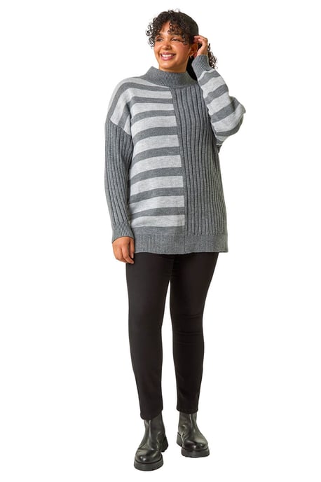 Curve Contrast Stripe High Neck Jumper
