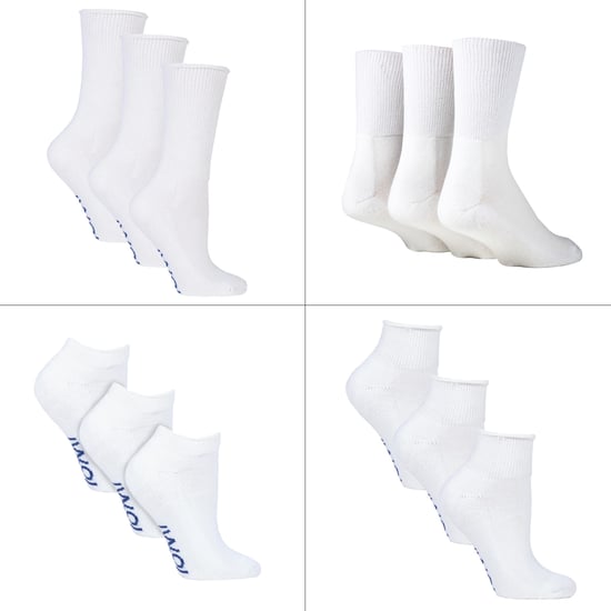 12 Pair Pack Diabetic Socks All Year Round Bundle Set | IOMI | Extra Wide Socks for Swollen Ankles, Legs & Feet | Crew Ankle Trainer Diabetic Socks in Cotton & Bamboo - White - Image 1