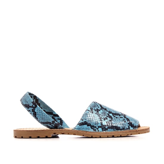 María Barceló Classic Leather Menorquina Sandals in Blue Snake Print