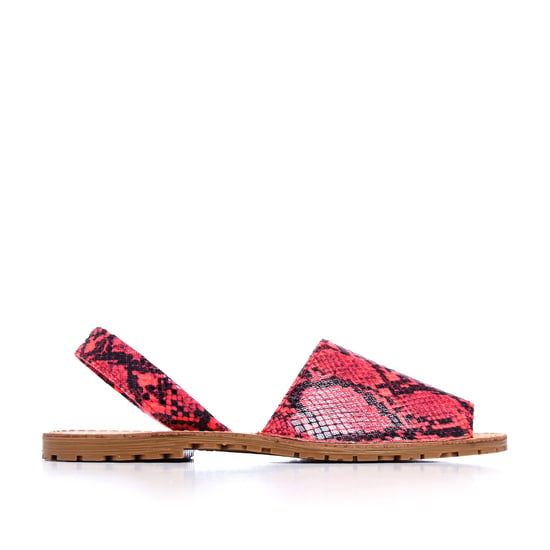 María Barceló Classic Leather Menorquina Sandals in Fuschia Snake Print